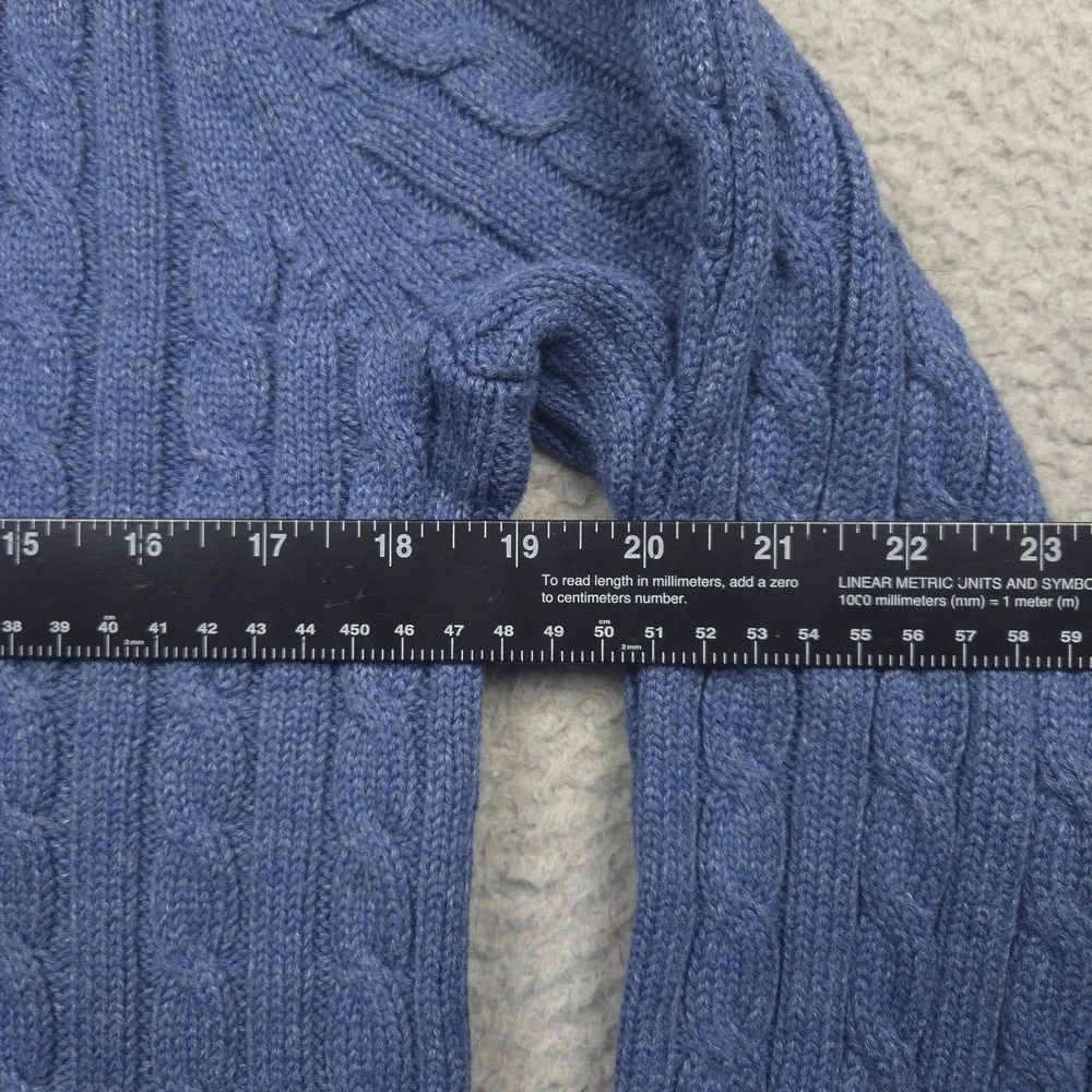 L.L.Bean Double L Sweater Women L Cotton Cable Knit Shawl Collar Blue NWT